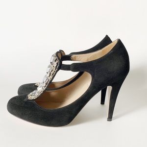 Valentino black suede embellished pumps. 37.5 designer heels.